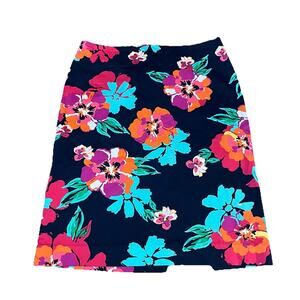 Talbots Navy Floral Knee Length Lined Pencil Skirt Women's Sz 8 Tropical